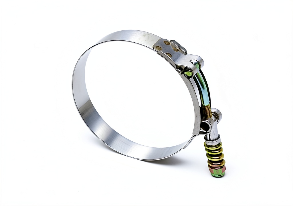 HPS spring loaded T-bolt hose clamp installed on an industrial hose