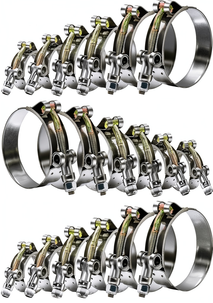 GOOBETTER T-Bolt Hose Clamp Kit showing various sizes and stainless steel construction