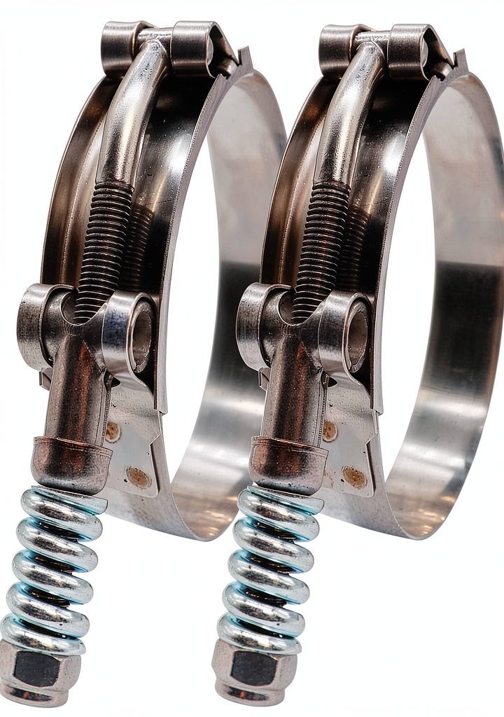 Roadformer T-Bolt Hose Clamp installed on a silicone hose in an engine bay