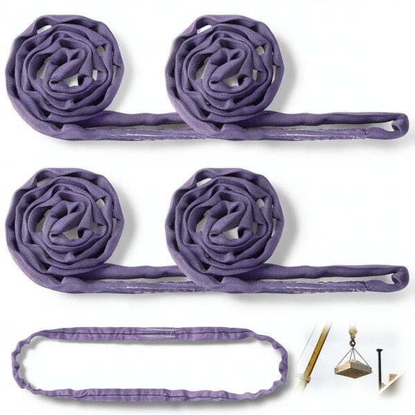 4 Pcs 6' Polyester Endless Round Sling Endless Round Lifting Sling for Hoist Heavy Duty Lifting Straps for Moving Towing Cargo 2204 Lbs Vertical Capacity 2780 Lbs Choker 5562 Lbs Basket-0